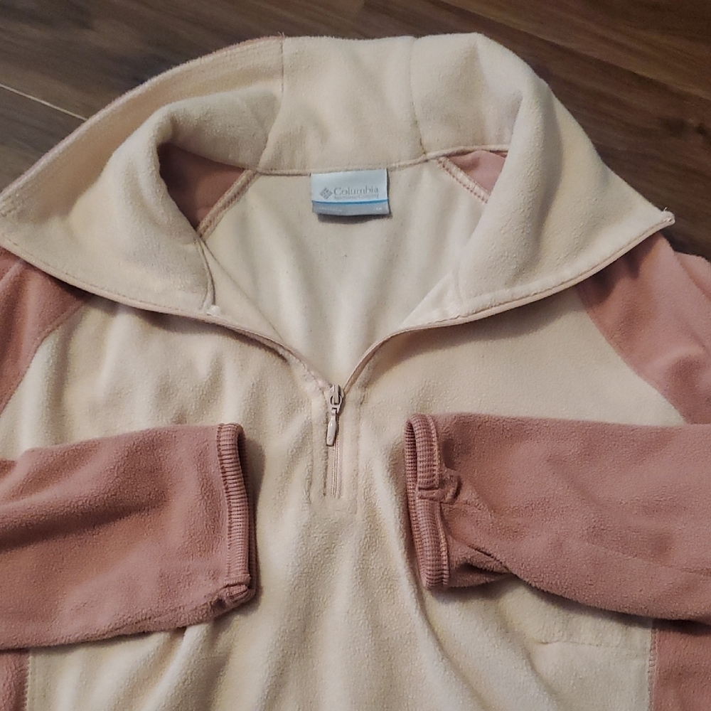 Columbia Women's Two-Tone Quarter Zip Sweatshirt - Cream and Pink - Picture 3 of 9